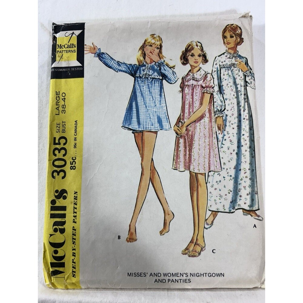Babydoll Vintage Sewing Pattern Sz L McCalls Pantie Nightgown cut 3035 Misses